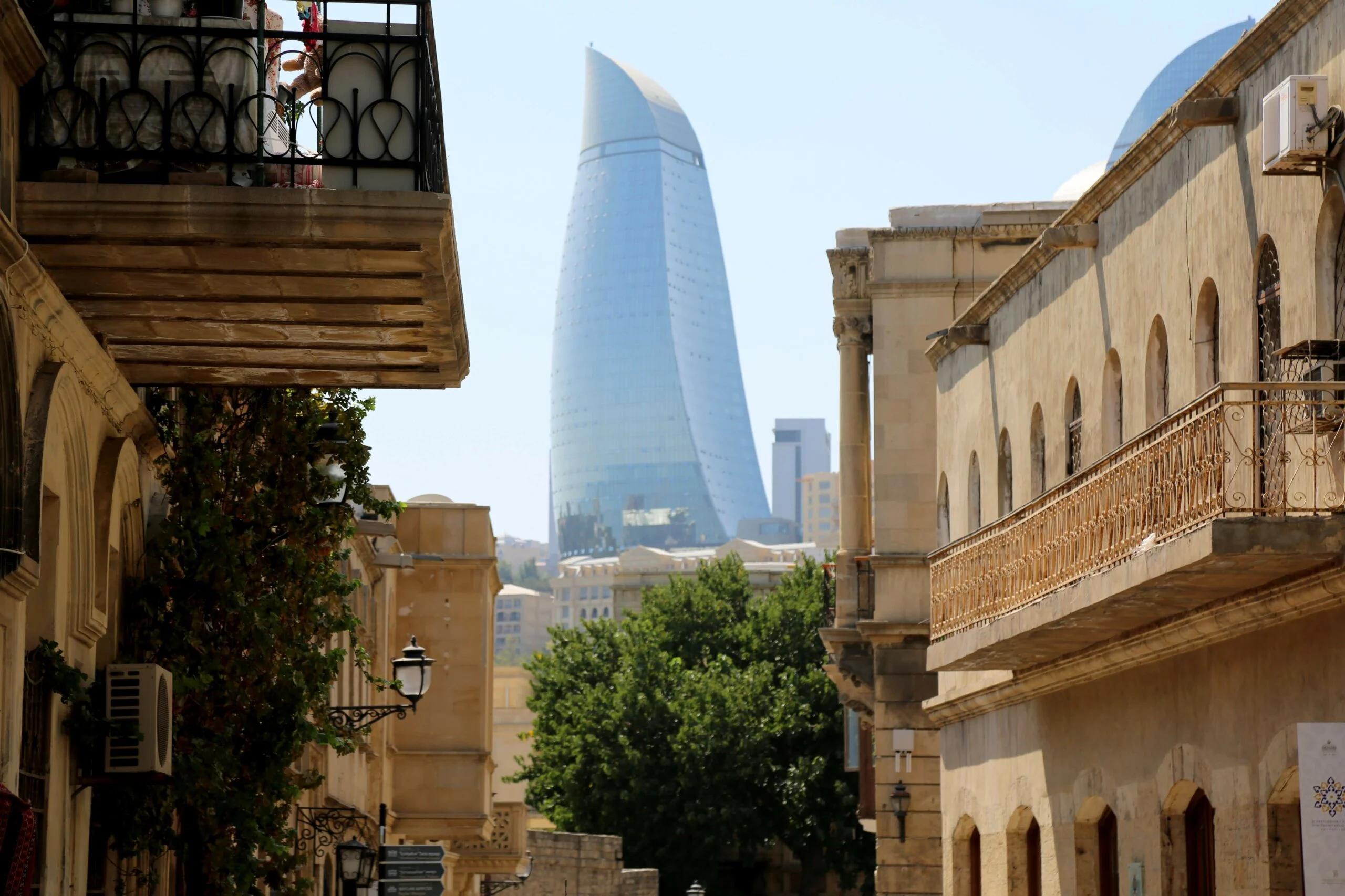 Flame Towers in Baku Old Town