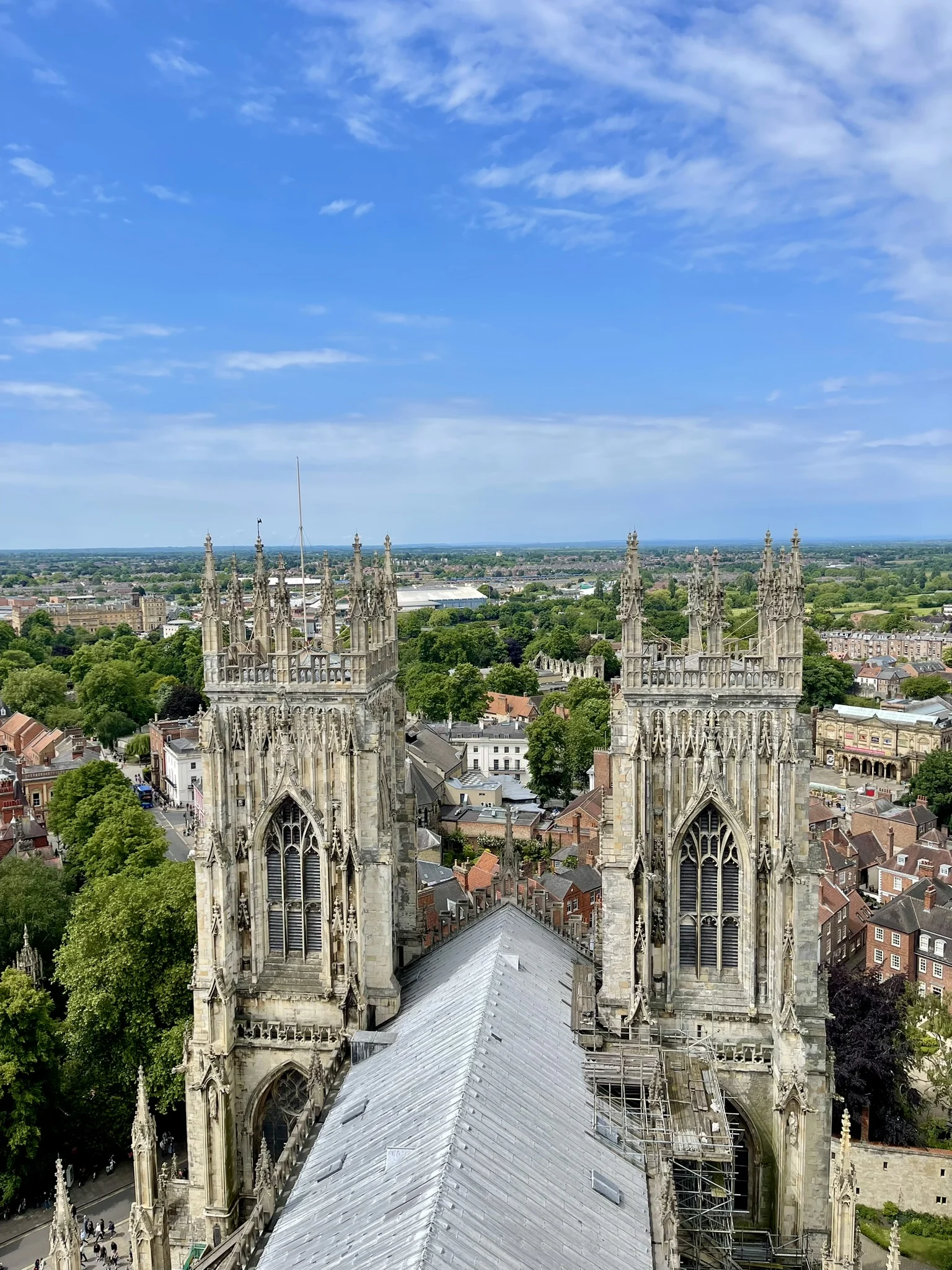 View of York from York Minister with spires of the church in view