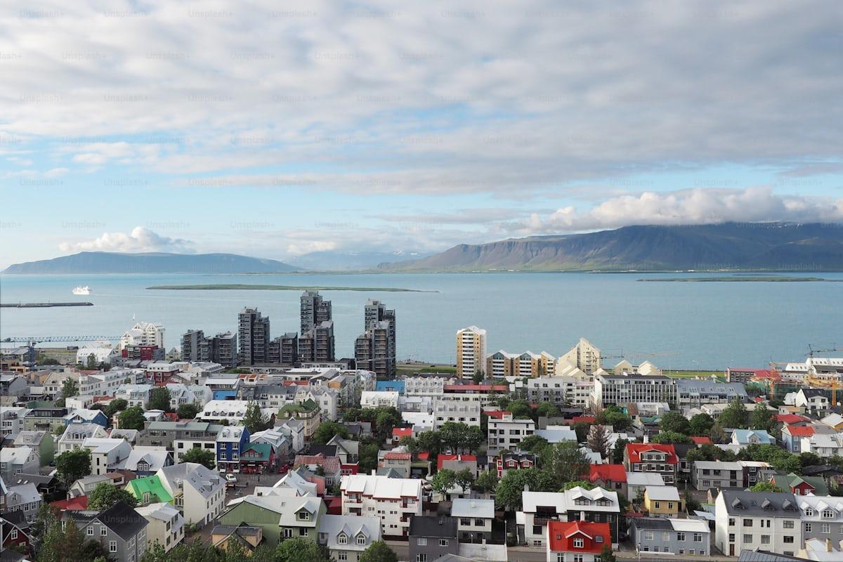 cityscape of Reykjavik with bay in background