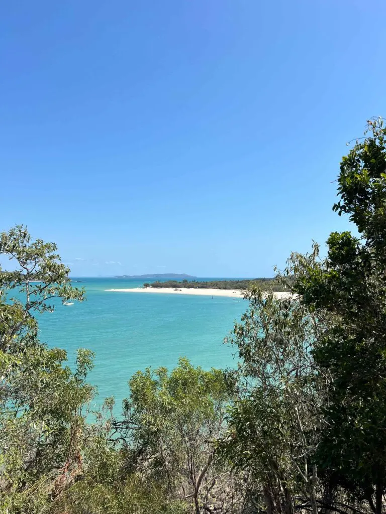 View of Fisherman's Beach through green trees.