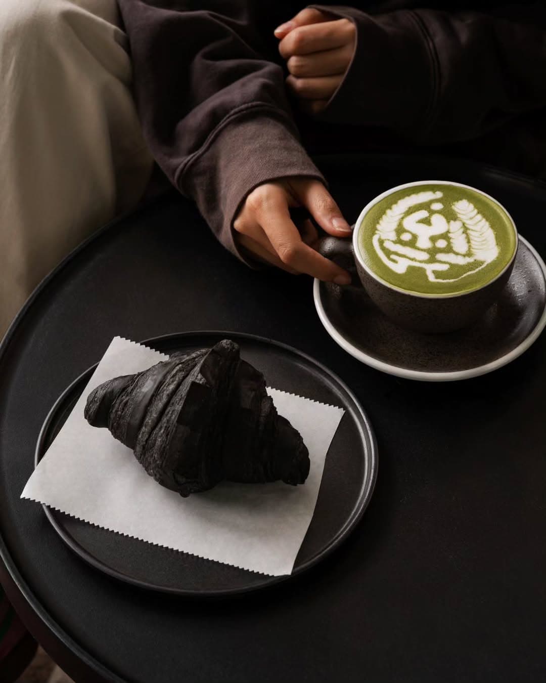 Charcoal croissants and matcha from Ollin