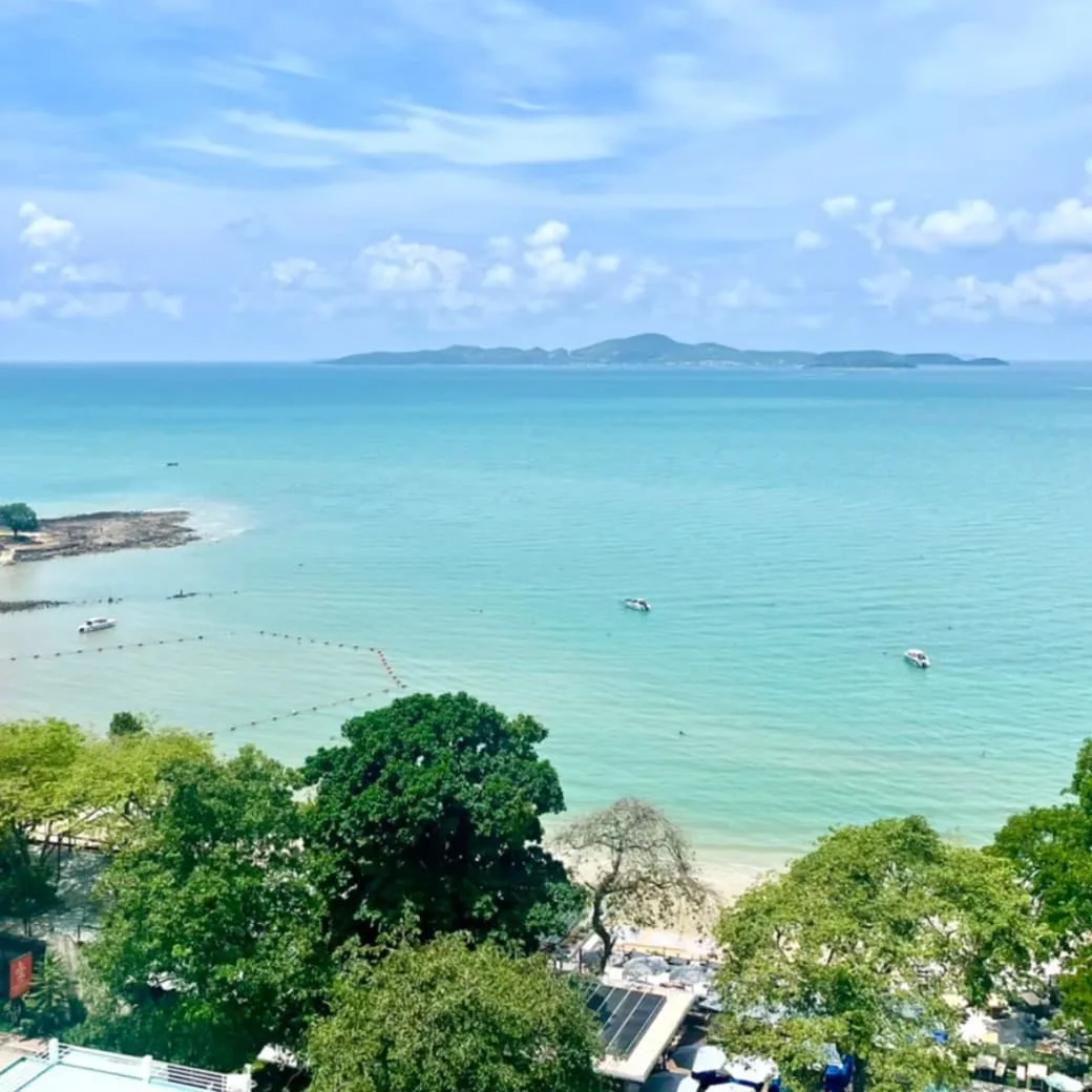 A bird's eye view shot of Cosy Beach, you can see its dedicated swimming area - some of the best beaches in pattaya  - some of the best beaches in pattaya