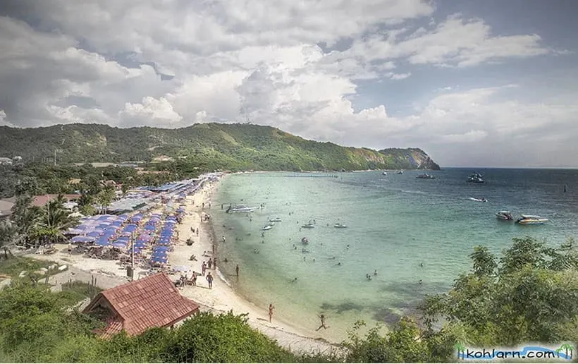 An aerial view of Samae; where the water is clear even on an overcast day - some of the best beaches in pattaya