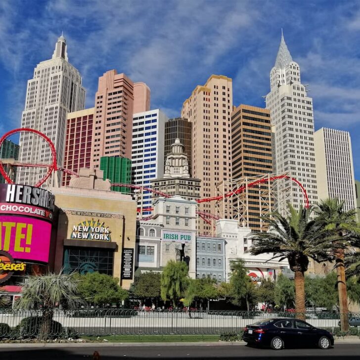 new york new york hotel on the las vegas strip nevada usa has replicas of the manhattan skyline