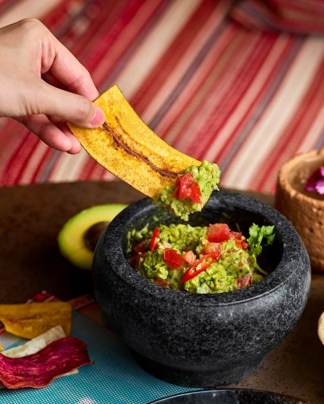 Guacamole with plantain taco chips