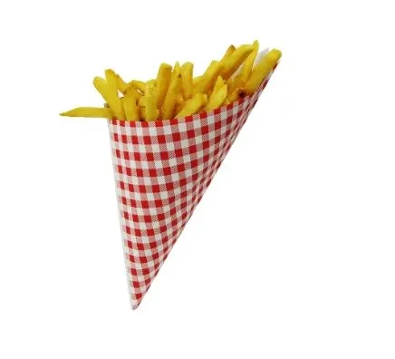 French fries in a checkered paper cone