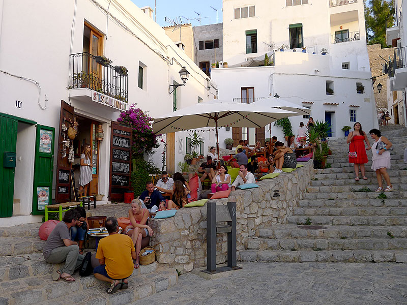 steps beside a shop on a cobbled street in plaza de vila dalt vila ibiza spain