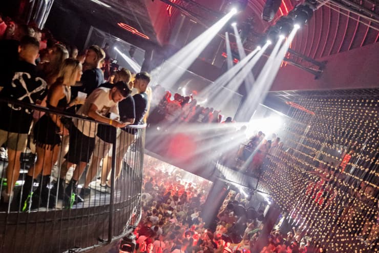 strobe lights illuminate revellers in eden a nightclub in sant antoni de portmany ibiza spain