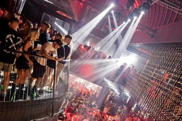 strobe lights illuminate revellers in eden a nightclub in sant antoni de portmany ibiza spain