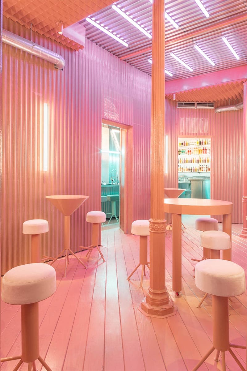 Pastel pink interiors at Naked and Famous