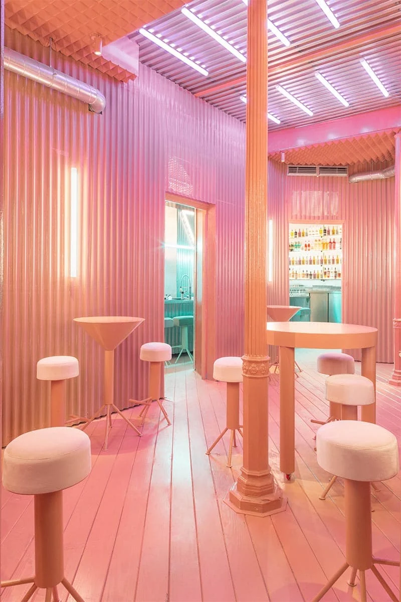Pastel pink interiors at Naked and Famous