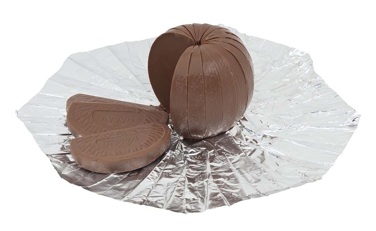 segments of a terry's chocolate orange in their foil wrapper