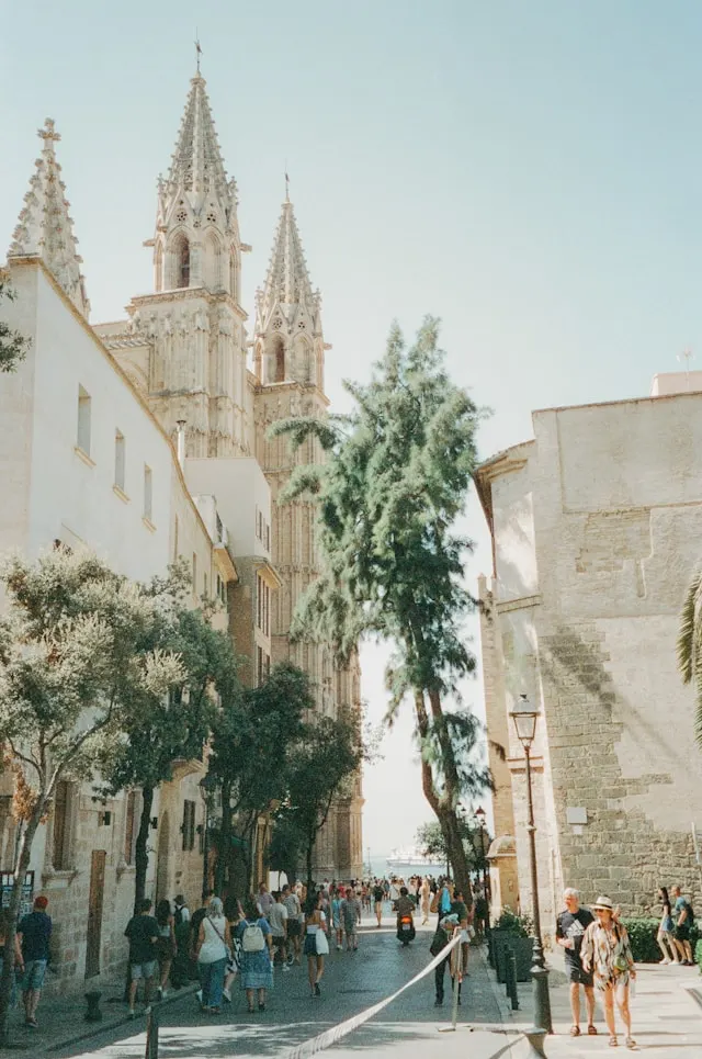 the gothic cathedral of the virgin of the snows blends in with the white washed buildings of dalt vila ibiza spain