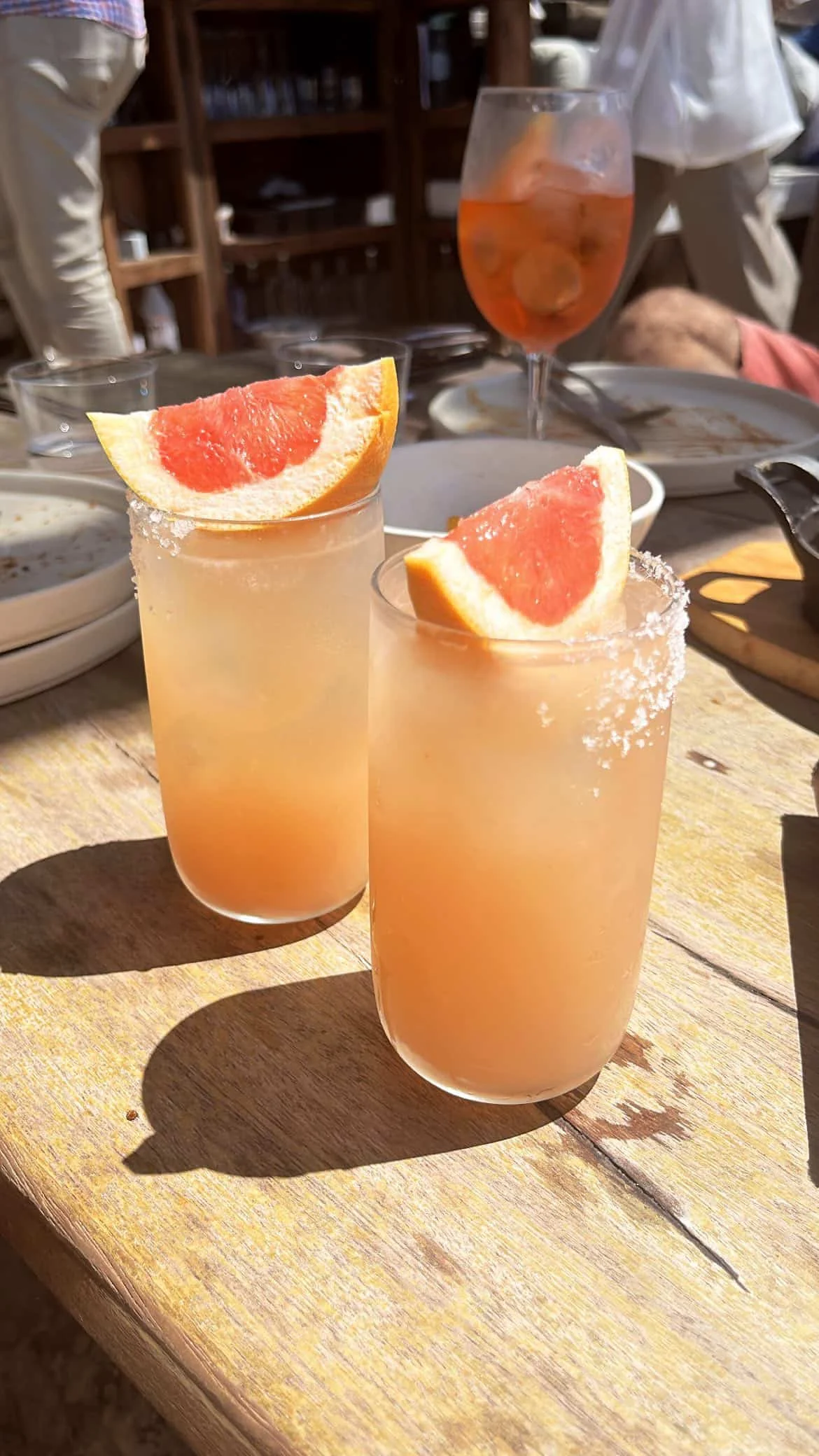 Grapefruit mezcal cocktails down at the beach