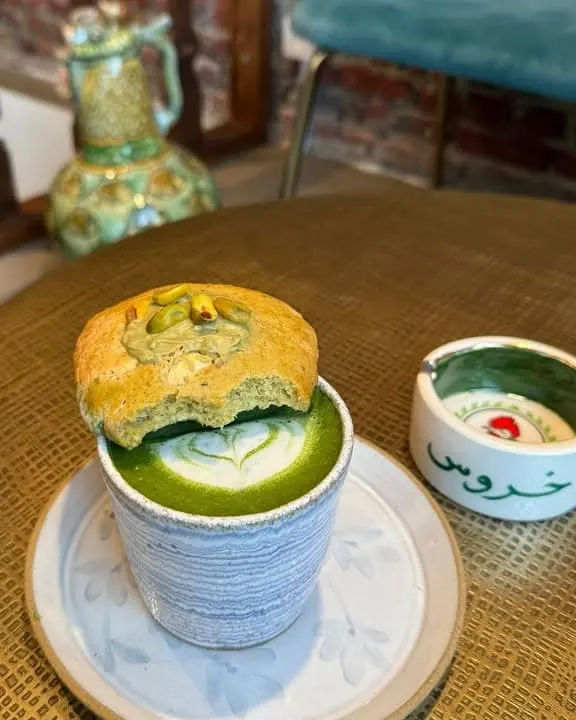 Pistachio and saffron cookies with matcha
