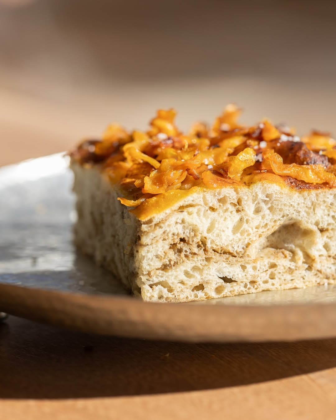 Smoky eggplants, caramelized onions and creamy yogurt in a freshly baked focaccia