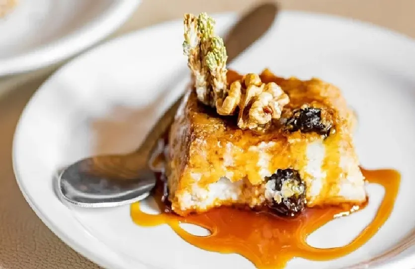 A piece of quinoa pudding on a plate