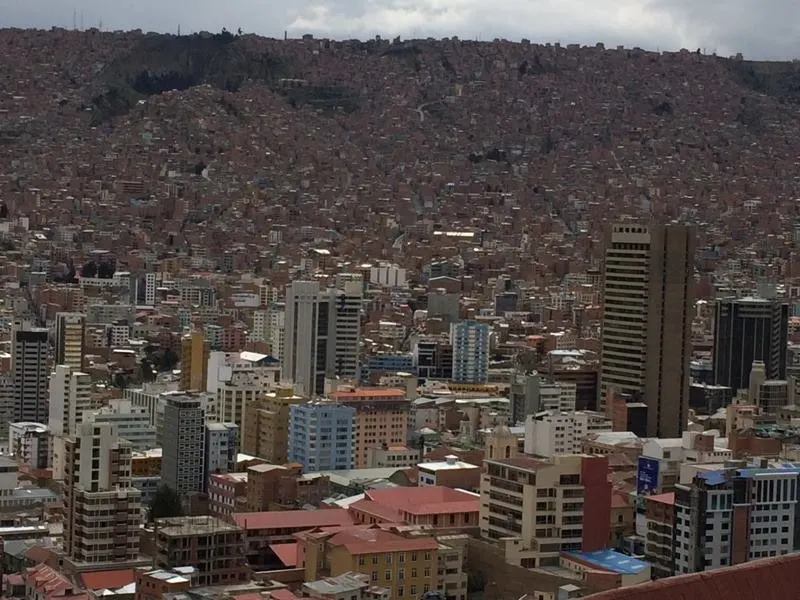 The hills and high-rise buildings of La Paz- a must visit on your 2 week bolivia travel itinerary