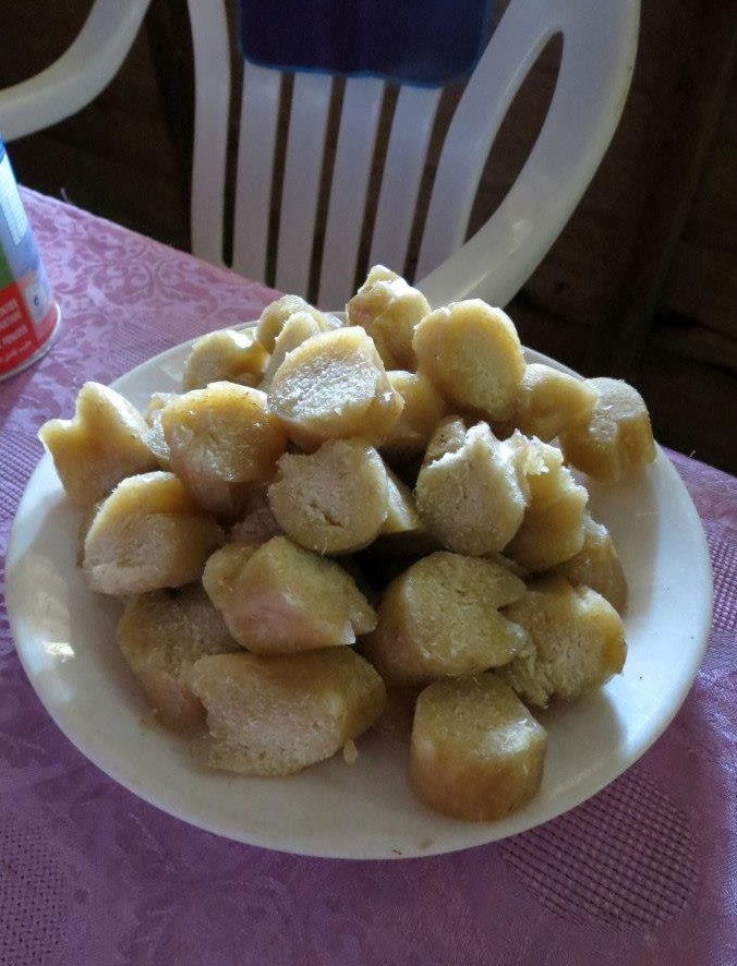Yuca, fermented cassava, pieces on a plate