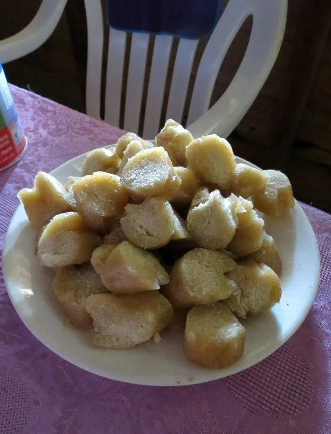 Yuca, fermented cassava, pieces on a plate