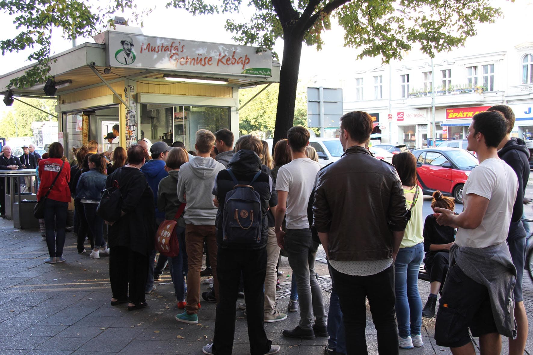 a queue of people waiting to be served at mustafa's gemuse kebab in berlin germany