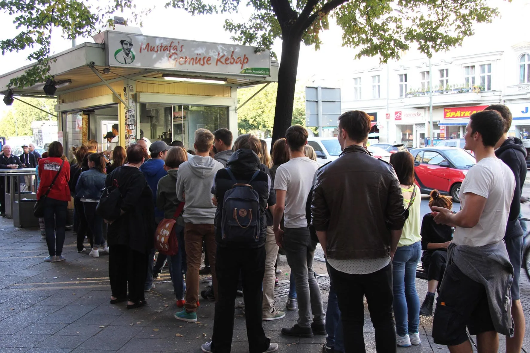 a queue of people waiting to be served at mustafa's gemuse kebab in berlin germany