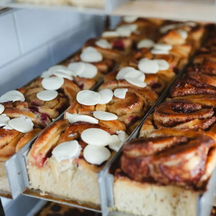 cinnamon rolls and chocolate rolls from zeit fur brot bakery in berlin germany