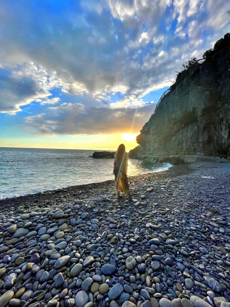 Riomaggiore beach at sunset