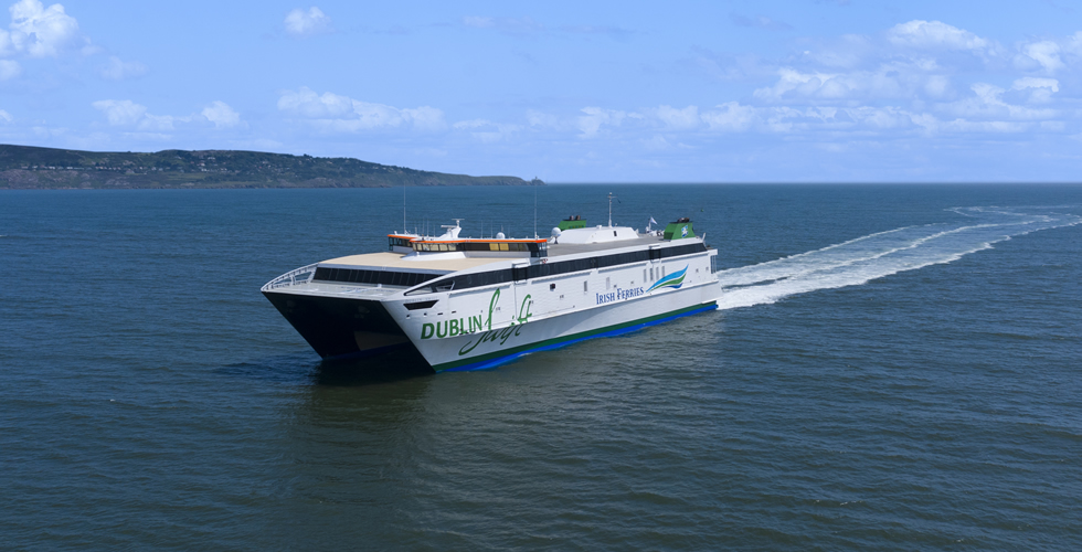 dublin swift is irish ferries' high-speed catamaran across the irish sea from ireland to wales