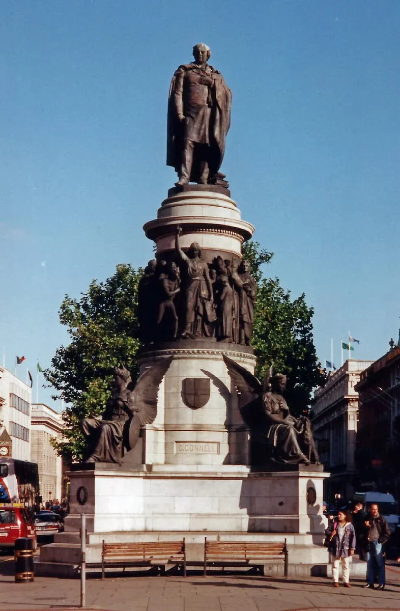 a monument devoted to irish nationalist james o'connell on o'connell street dublin ireland
