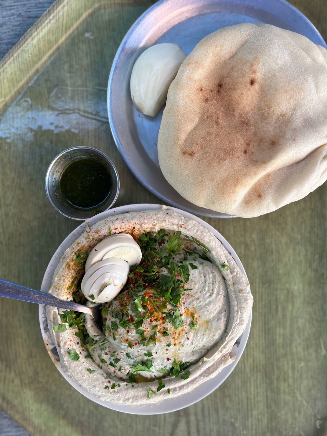 hummus bowl with egg and tahini