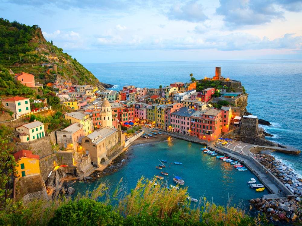 Colorful Vernazza from a bird's eye view with its colorful houses