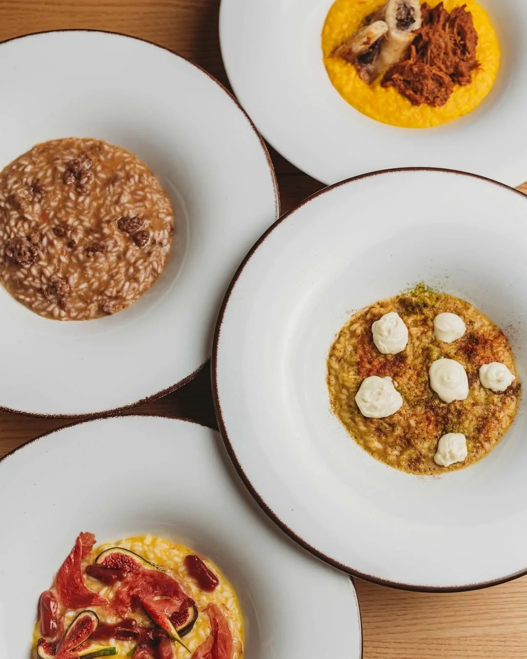 An array of different risotto dishes