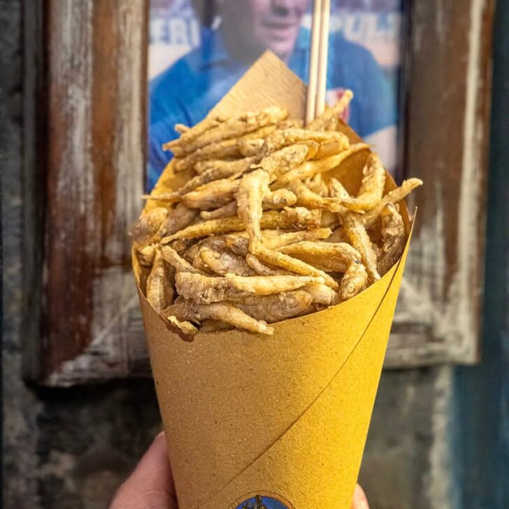 Cuoppo comprising deep fried anchovies-salty and delicious