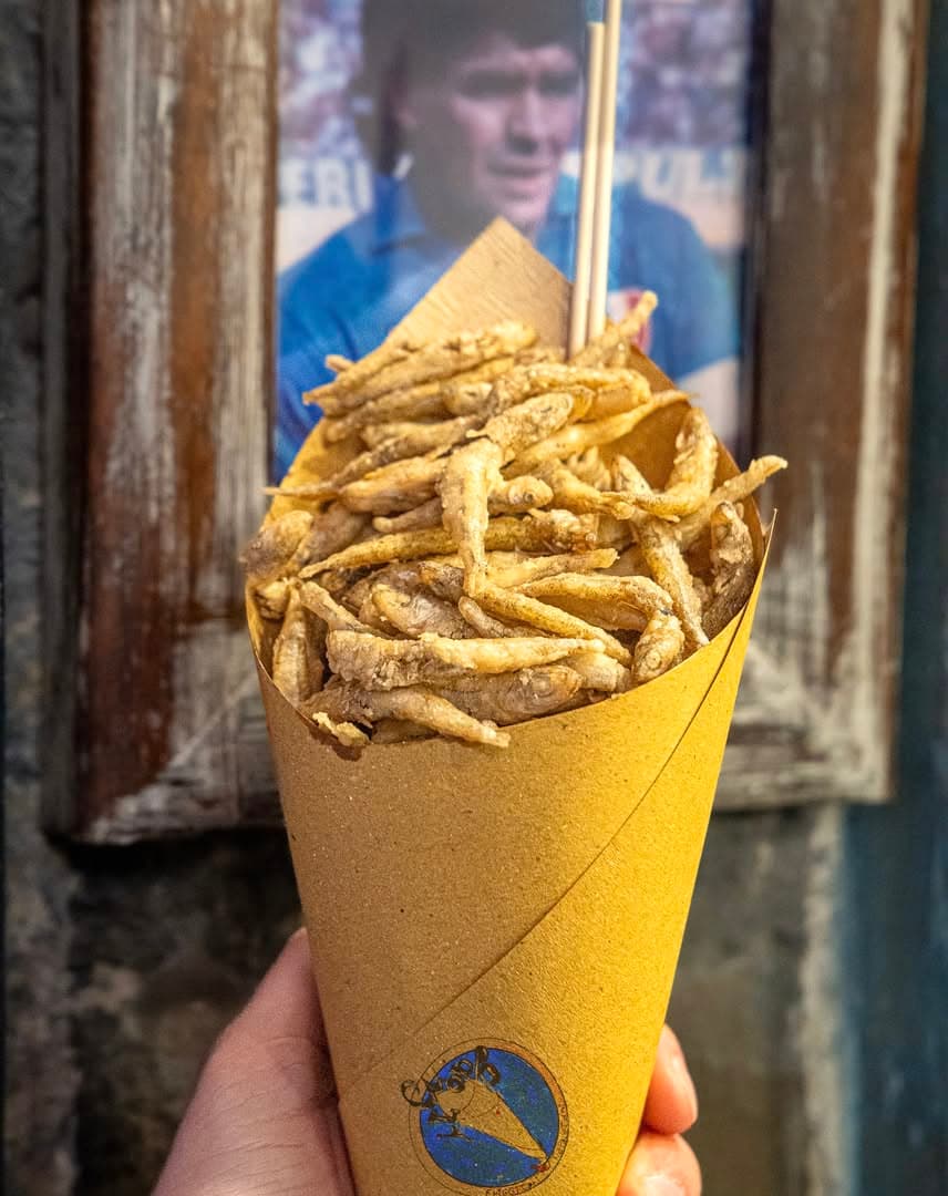 Cuoppo comprising deep fried anchovies-salty and delicious