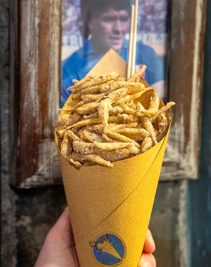 Cuoppo comprising deep fried anchovies-salty and delicious
