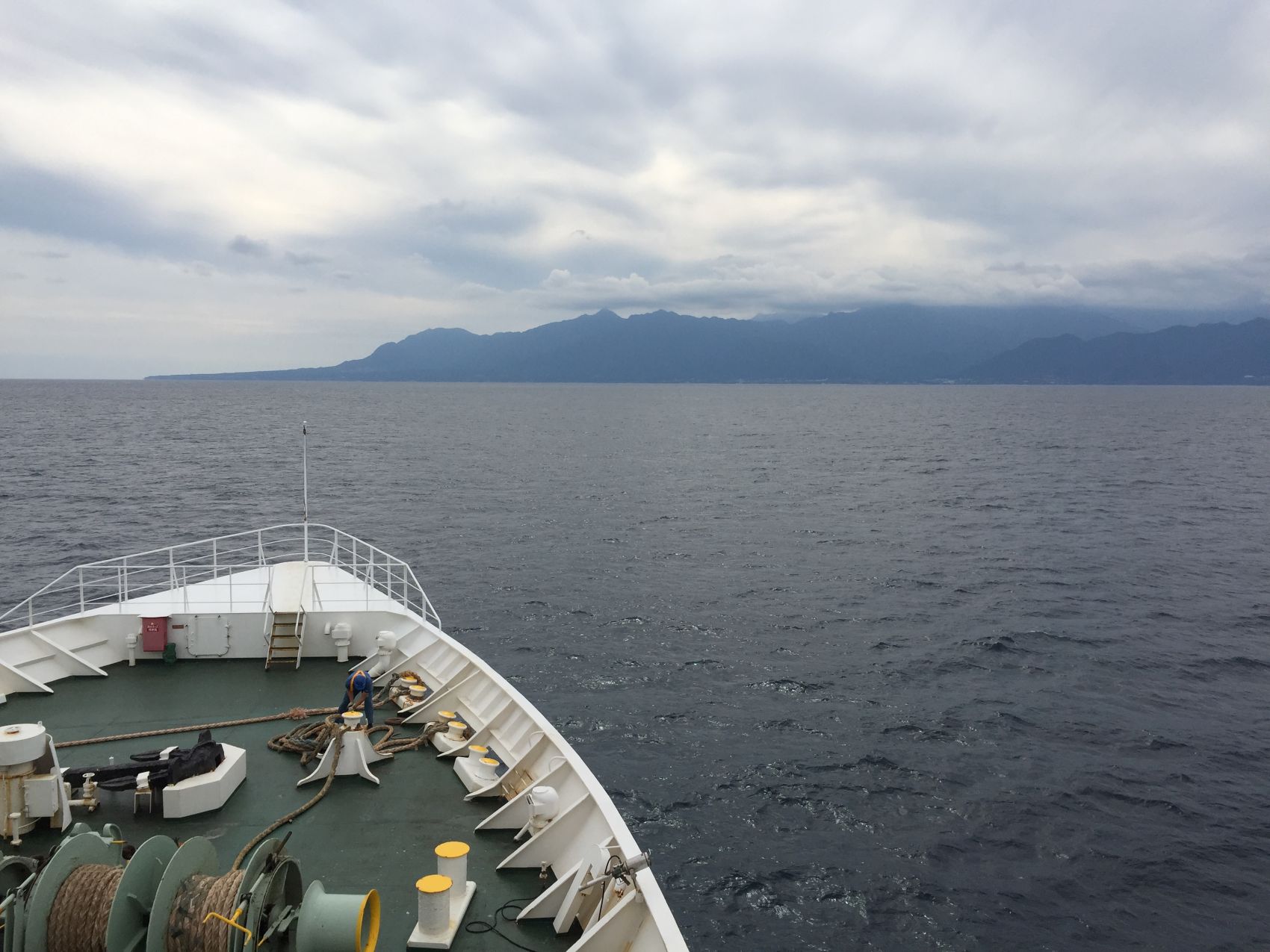 View of Yakushima approach on ferry