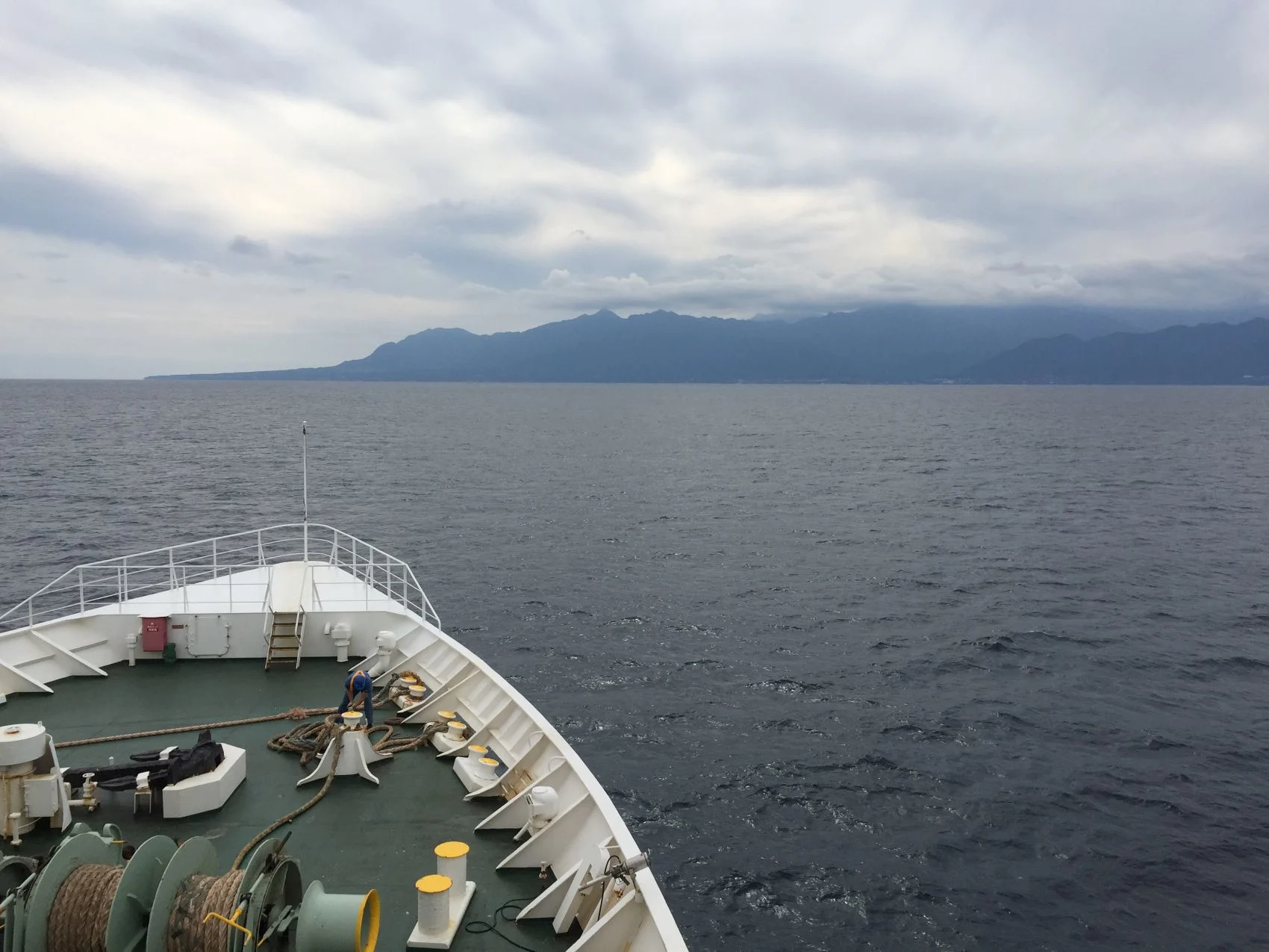 View of Yakushima approach on ferry