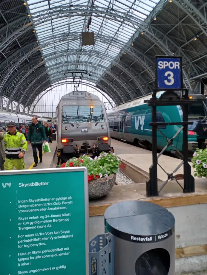 a bergensbanen train from oslo to bergen at bergen station in norway