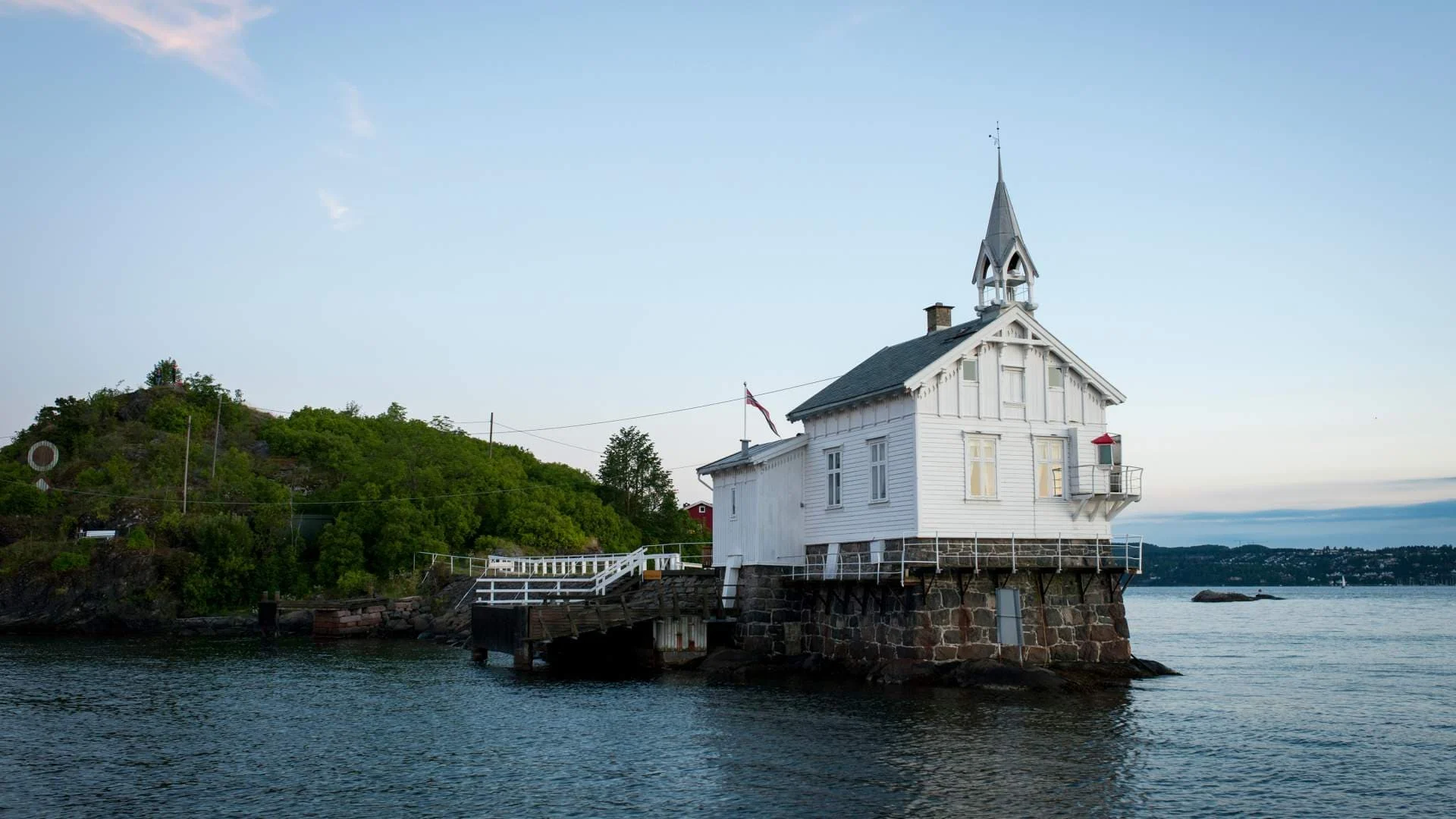 heggholmen wooden lighthouse on gressholmen island in oslofjord norway