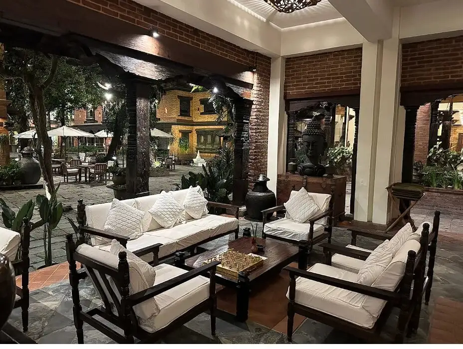 Refined courtyard seating at a restaurant 