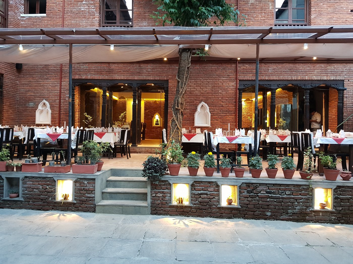 Restaurant exterior showing patio seating 