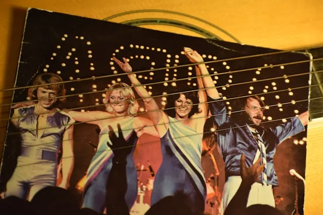 the cover of a vinyl record with an image of members of swedish pop group ABBA