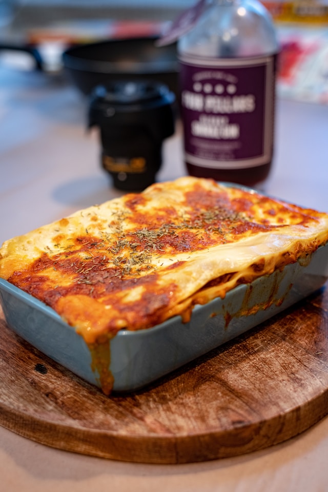 lasagna al forno cooked in a traditional clay dish