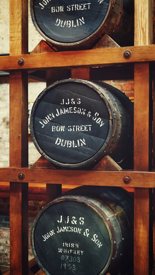 whiskey casks at the old jameson distillery in dublin ireland
