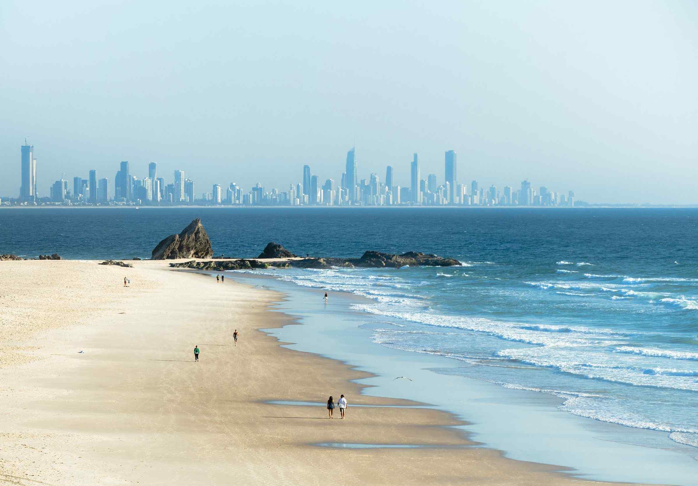 Gold Coast city seen from a white beach