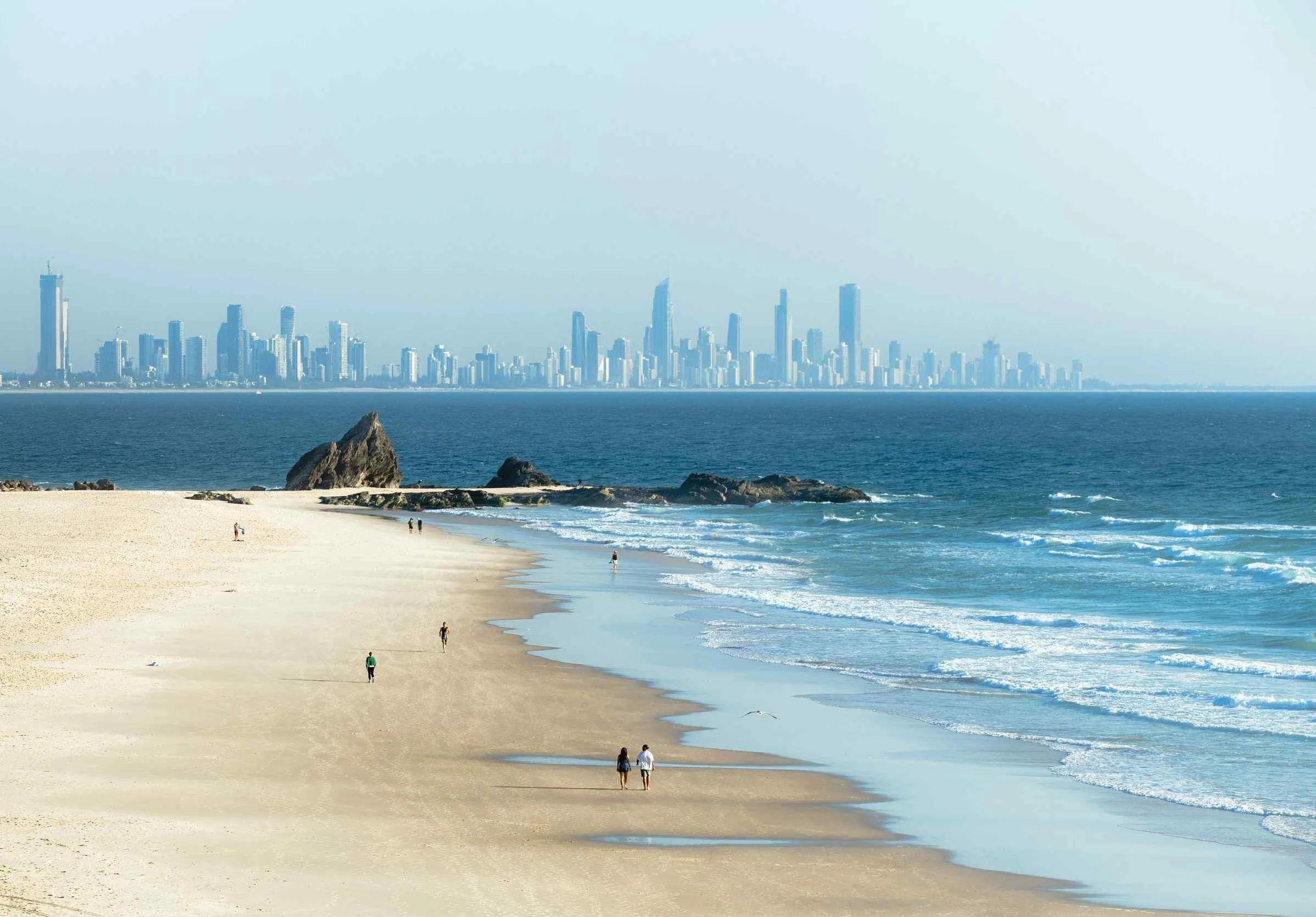 Gold Coast city seen from a white beach