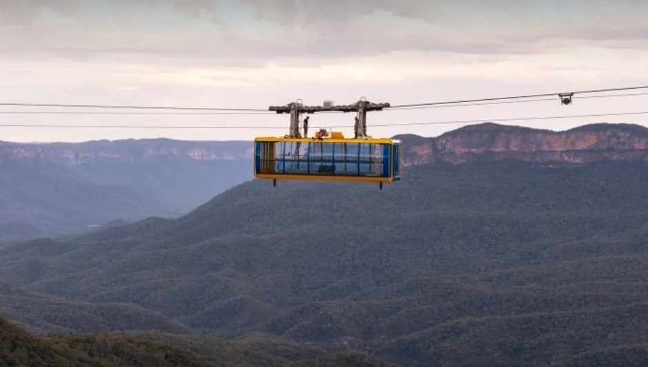 A cable car above Blue Mountains valley floor
