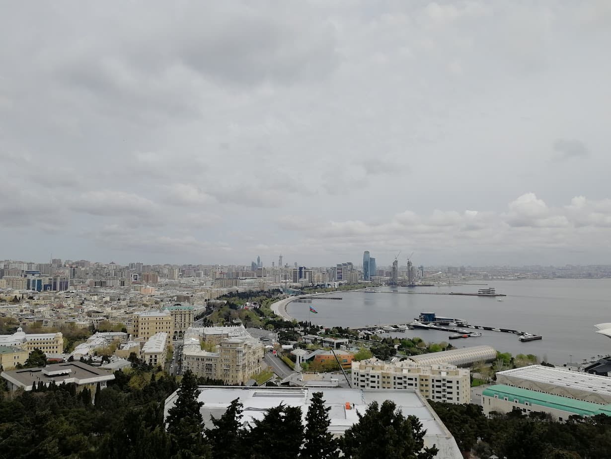 a view of the caspian sea from the flame towers complex in baku azerbaijan