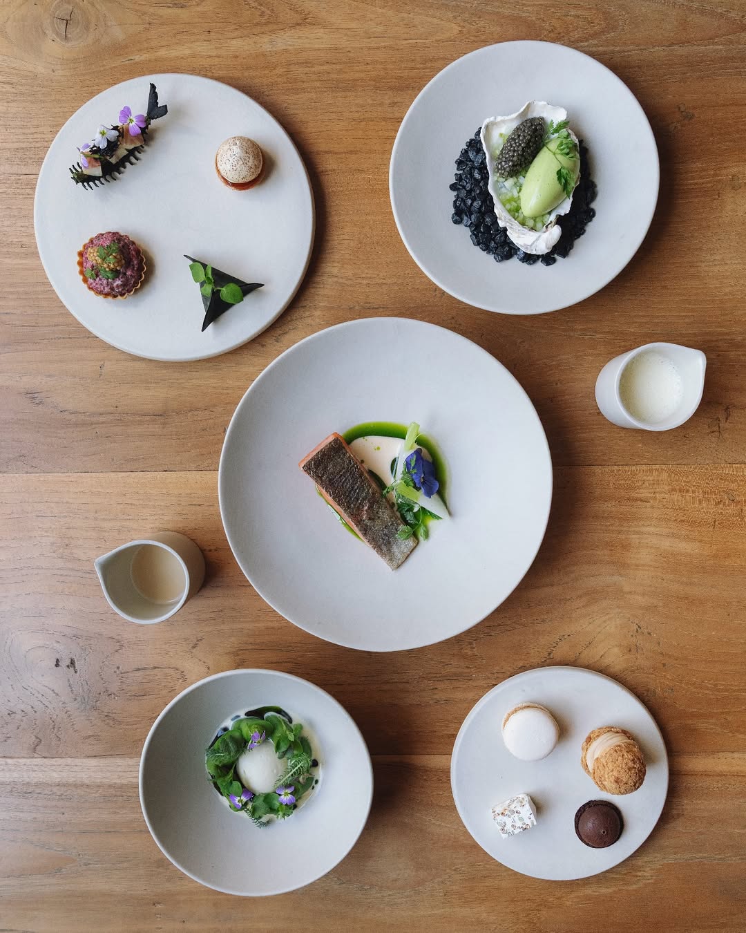 Array of dishes from one Michelin star Barge